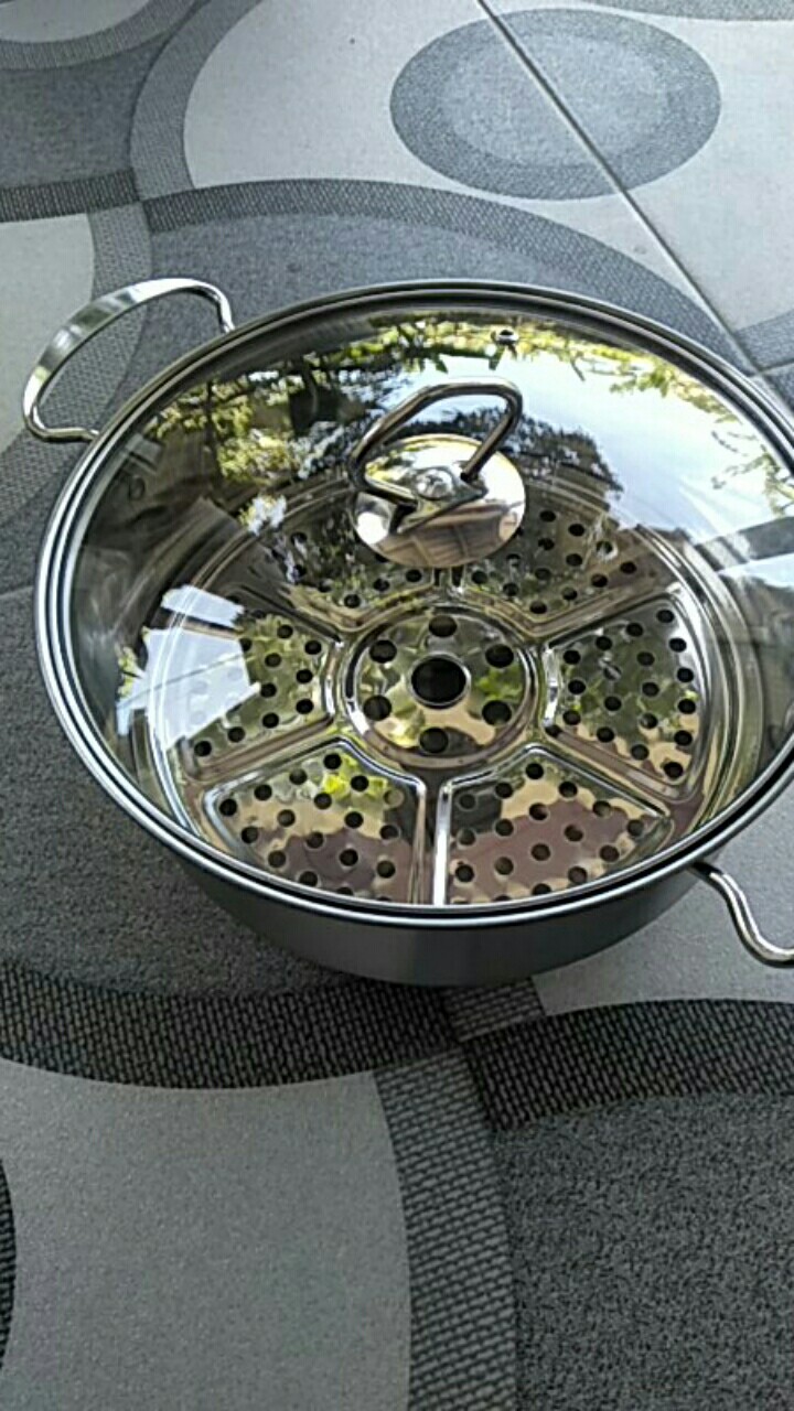 Panci Kukus Tutup Kaca Kecil Stainless Murah / Panci Kukusan Tutup Kaca Stainless Stell 24 Cm