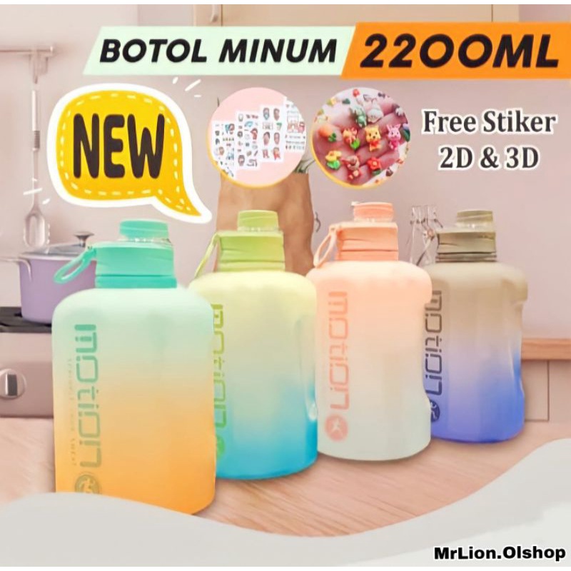 Botol Minum Air Motivasi 2.2 Liter Minum Fitness Olahraga Travel