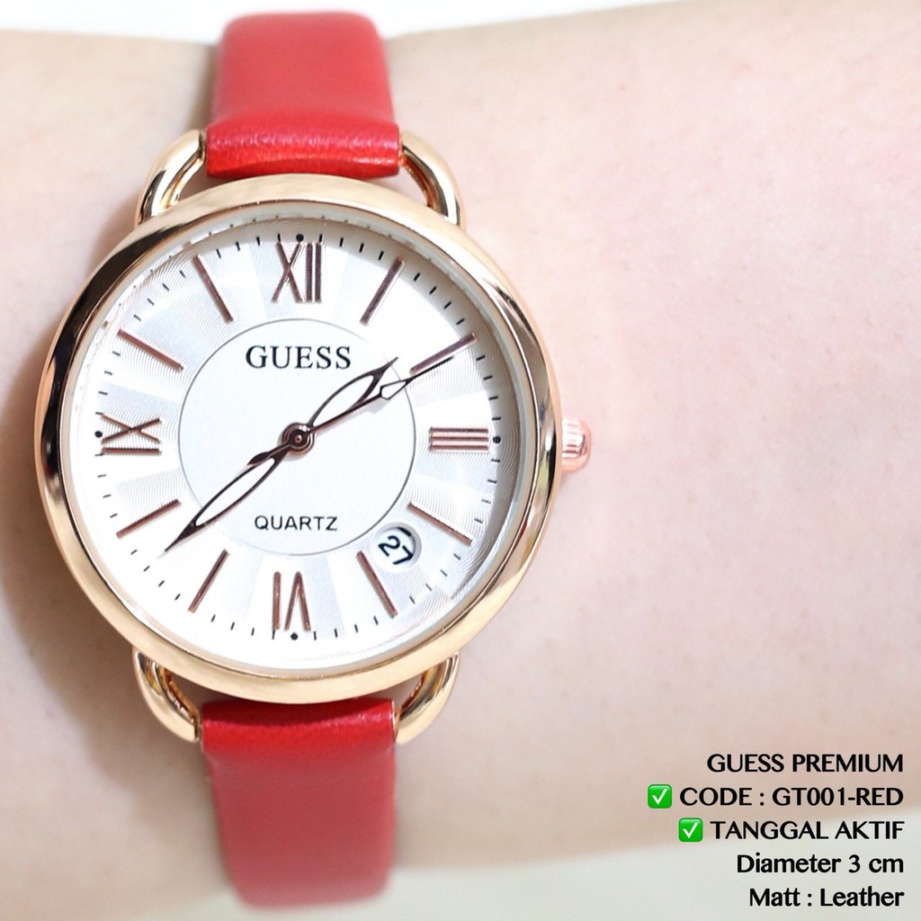 Jam tangan wanita GUESS TANGGAL AKTIF tali kulit grosir ecer termurah GT001