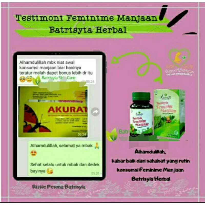 Feminime manjaan Batrisyia herbalq obat keputihan penyubur rahim pelancar haid penguat otot kewanitaan rapetin miss V batrisya batrisiya