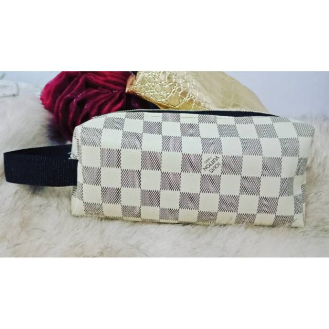 Dompet pouch box bahan vinyl/dompet kosmetik motif LV/fashion wanita/souvenir pouch