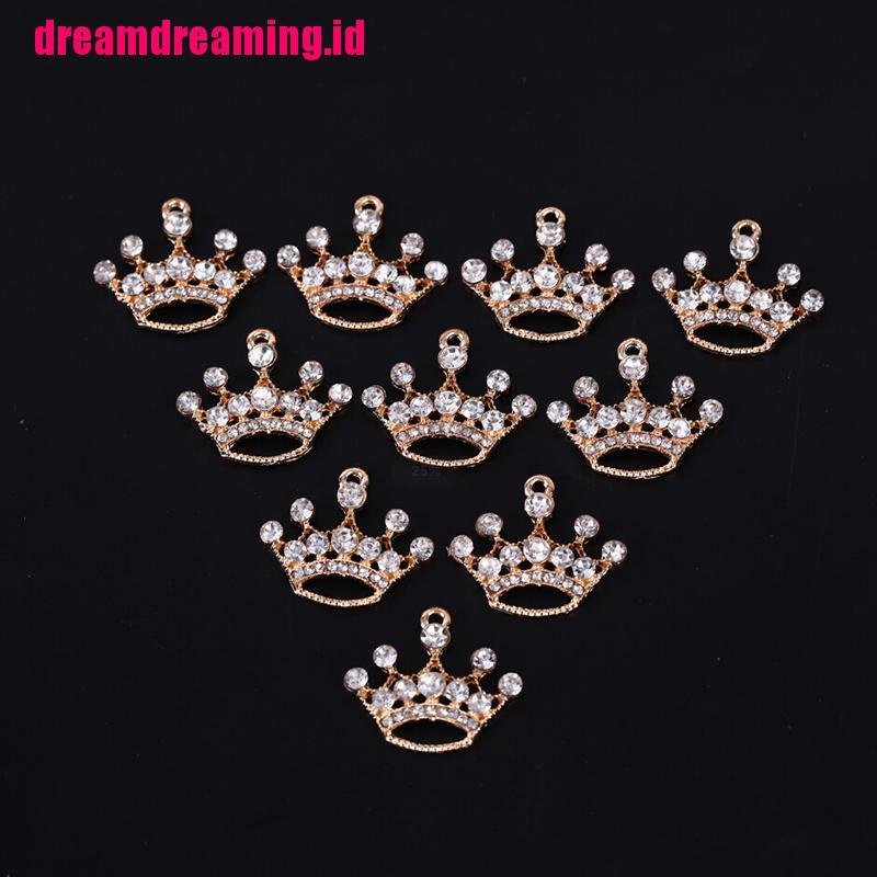 10pcs / set Liontin Mahkota Kristal Bahan Alloy Untuk DIY Perhiasan