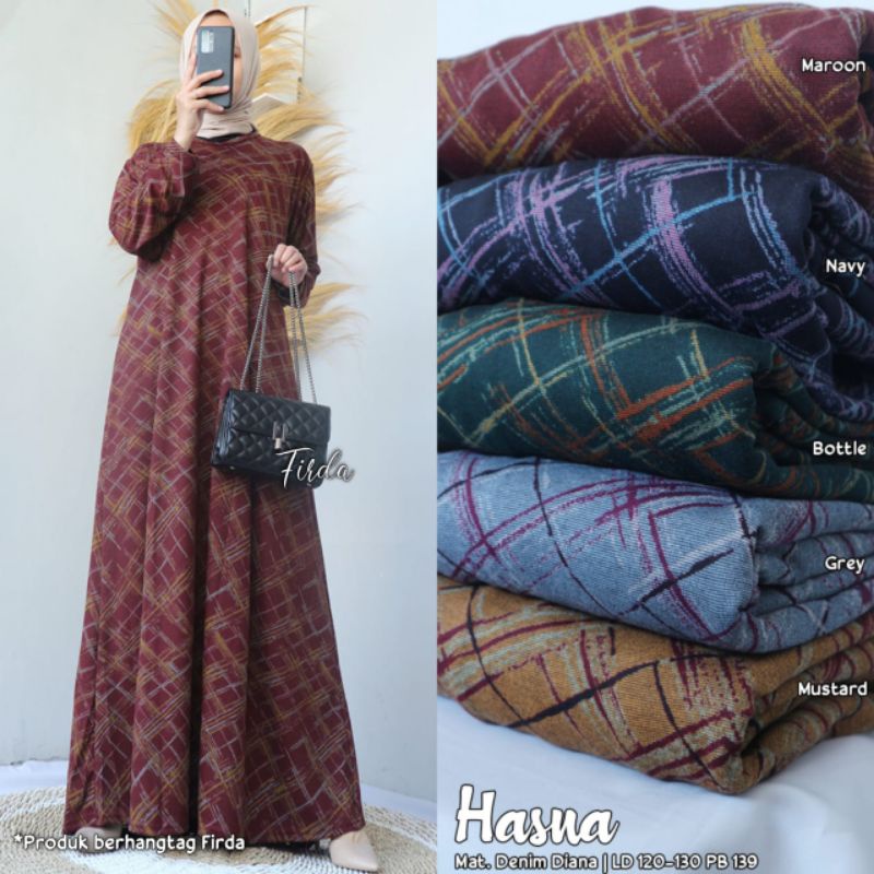 Hasna maxy jumbo maxidress bahan kaos diana denim