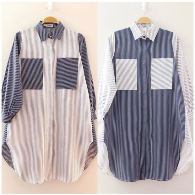 Albamoswear Kemeja Tunik Salur Navy White by Disiko Exclusive | tunik salur disiko | atasan disiko