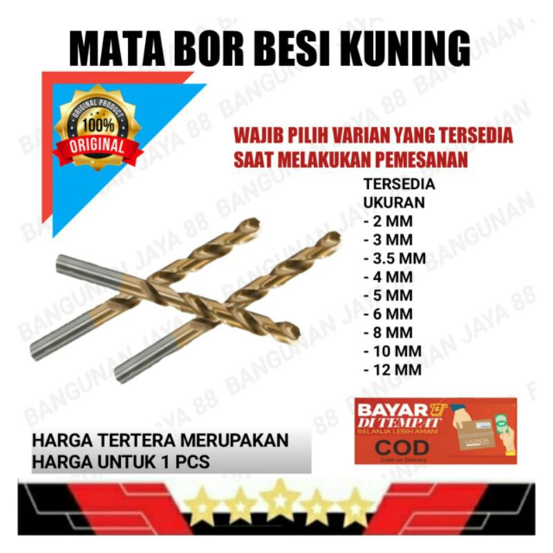 Mata Bor Besi Kuning 2mm-12mm/Mata Bor Kayu Bor Besi