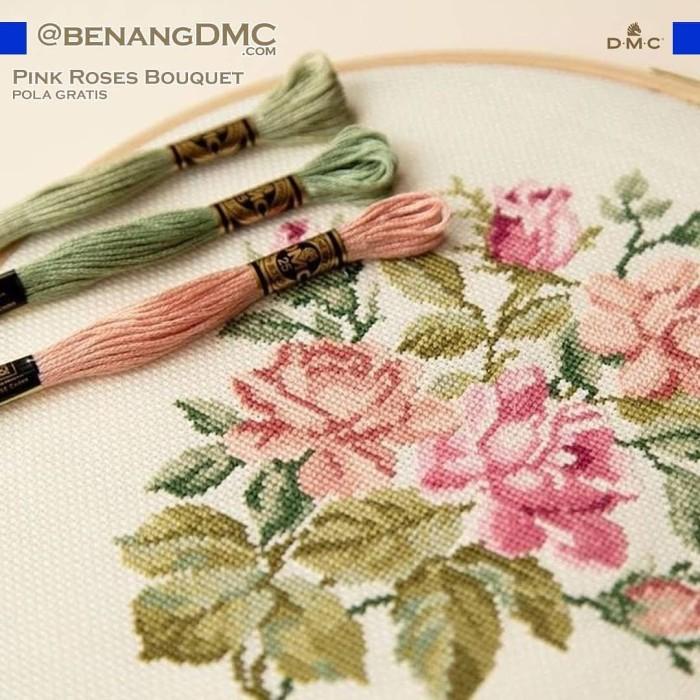 Benang Paket 15 Pcs Benang Sulam Kristik Dmc Art 117 Gratis Pola Bunga Mawar
