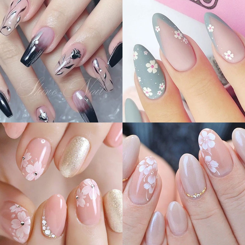 1 Lembar Stiker Kuku 3D Desain Bunga Warna Putih Untuk Dekorasi Nail Art