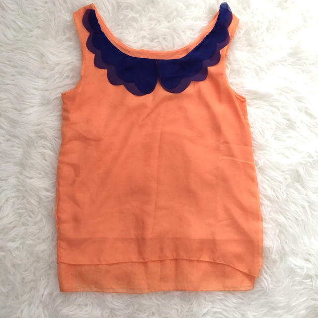🌷 Collar tank top atasan blouse scallop mermaid sifon chiffon bangkok orange oranye