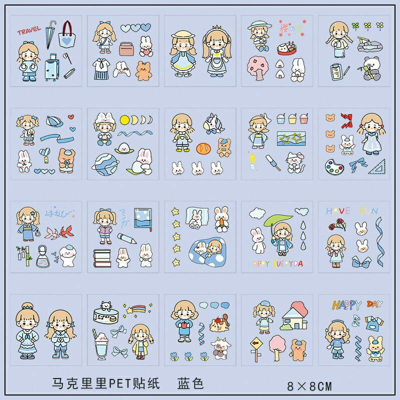 1 pcs kisscut stiker deco transparant lucu korea sticker cute kisscut-Biru