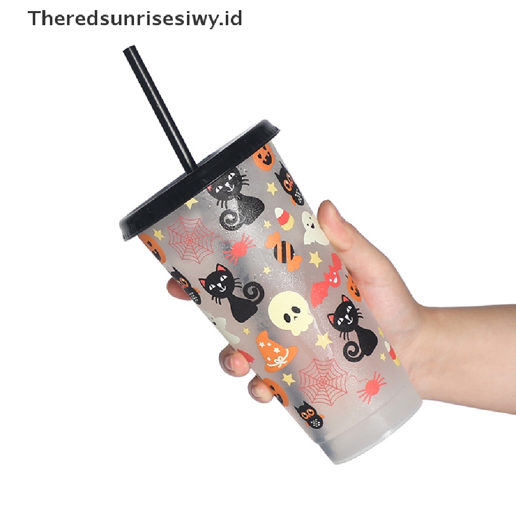 # Alat Rumah Tangga # Botol Air Minum / Jus / Kopi Bahan Plastik Ukuran 710ml Dengan Tutup + Sedotan Untuk Halloween