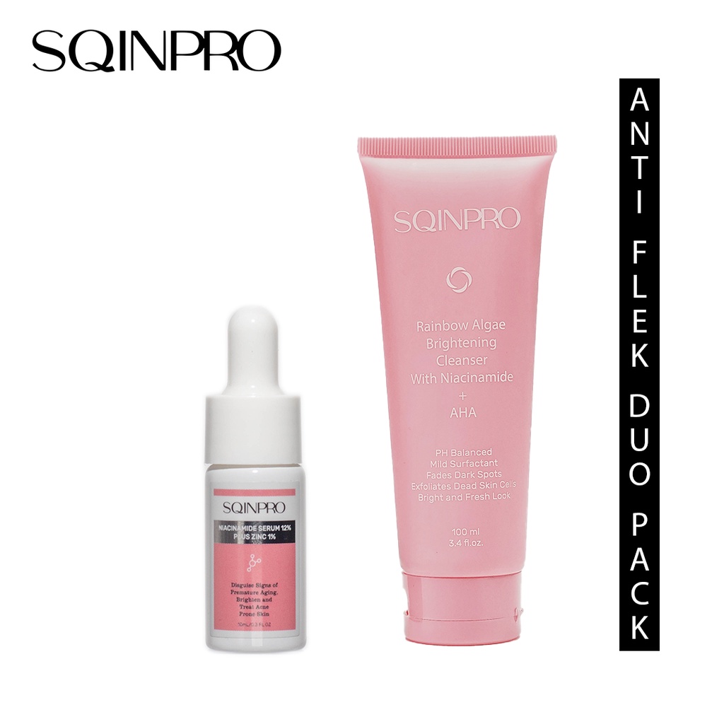 Anti Flek Duo Pack Niacinamide Serum 12% Plus Zinc 1% (10ml) &amp; Rainbow Algae Brightening Cleanser With Niacinamide + AHA 1(100ml)