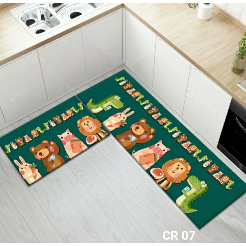 Isi 2 pcs Keset Dapur Minimalis (40 x 60 cm &amp; 40 x 120 cm) Anti Slip/ Karpet Kitchen