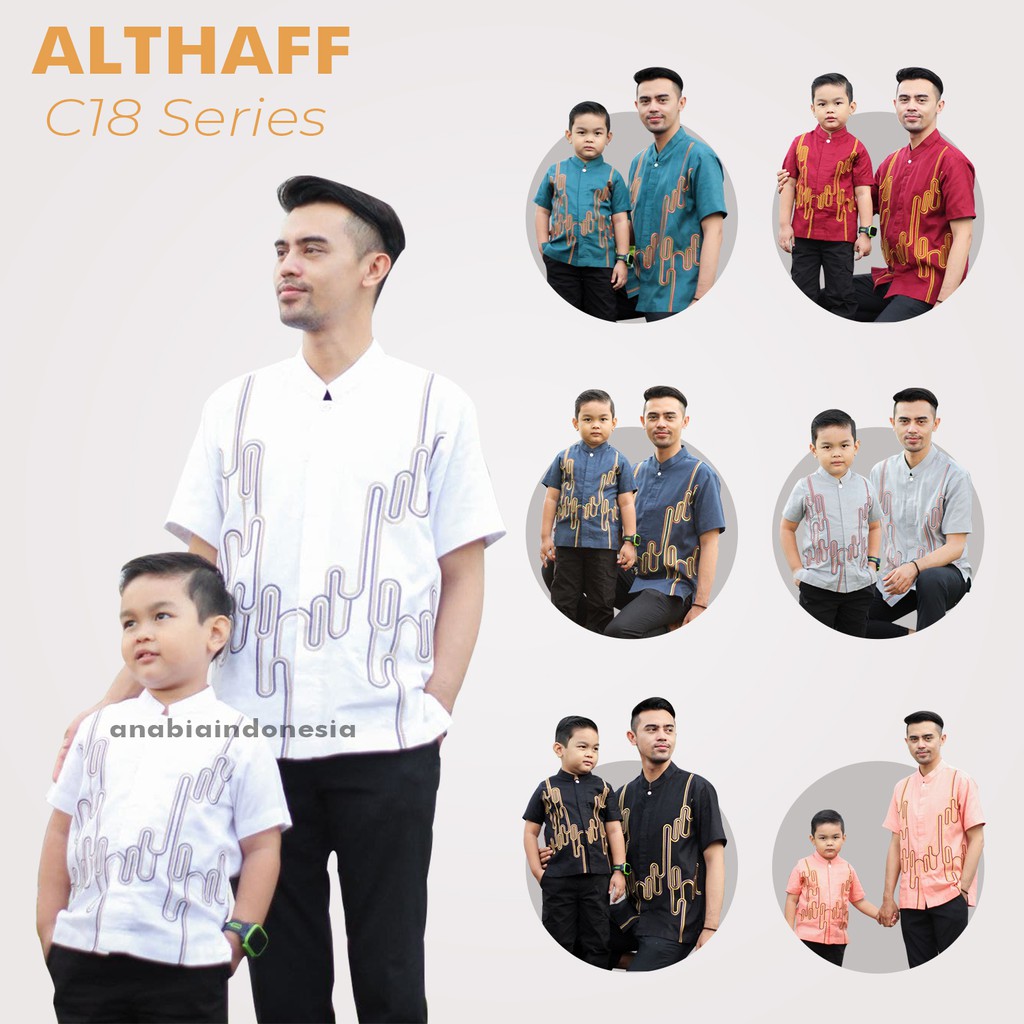 Baju Koko Couple Ayah dan Anak Laki Laki Terbaru 2022 Lengan Pendek Model Bordir Premium Althaff C18