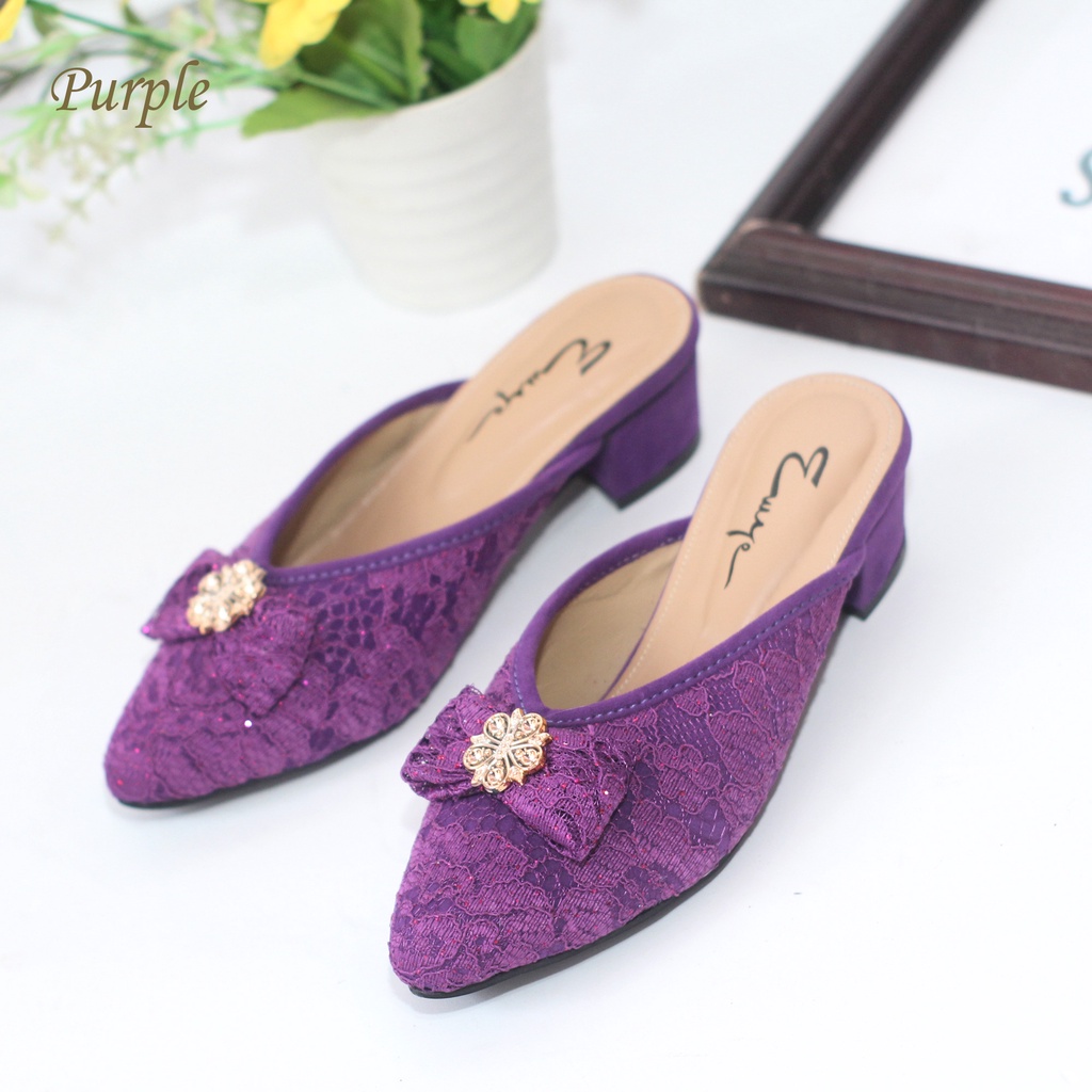 EMYE- Heels Pesta Bustong Anak-anak dan Remaja Brukat Glitter Pita Original Terbaru Murah Mewah