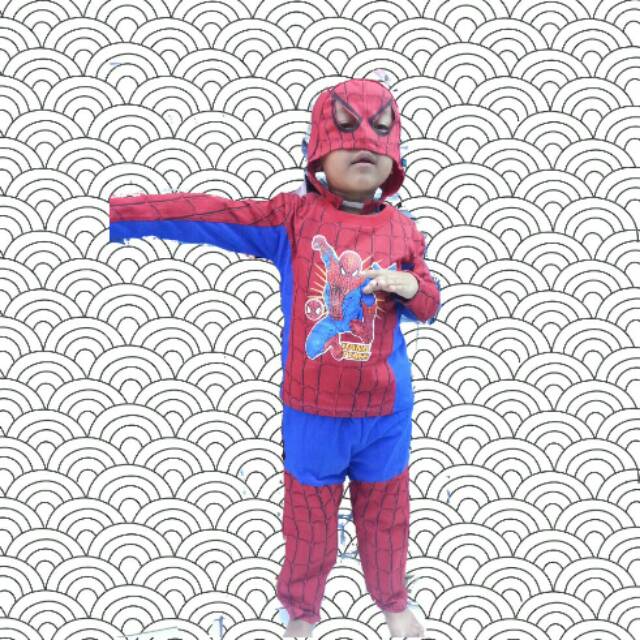 Baju karakter spiderman,setelan panjang anak karakter  spiderman,baju anak karakter spiderman