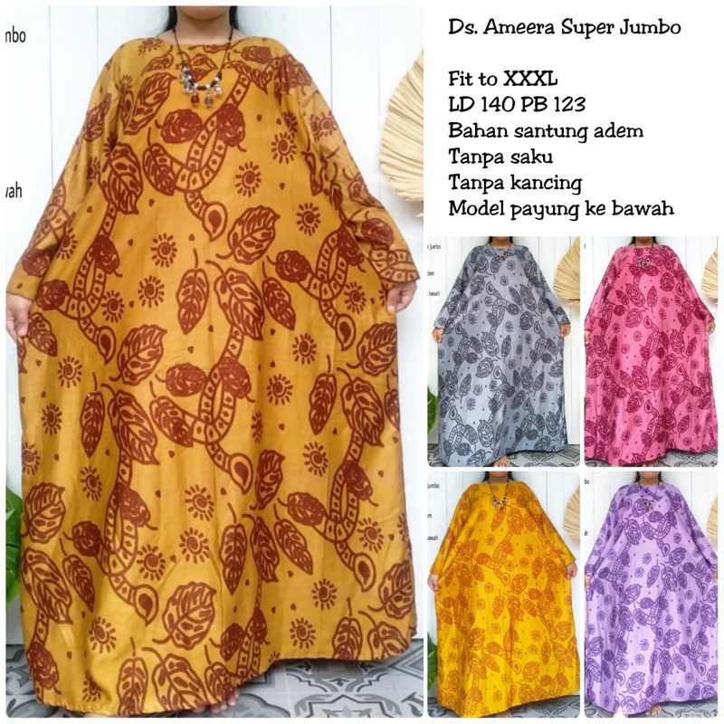 Daster Super Jumbo Lengan Panjang Motif Daun LD 140/Daster Super Besar/ Daster Muslimah Panjang