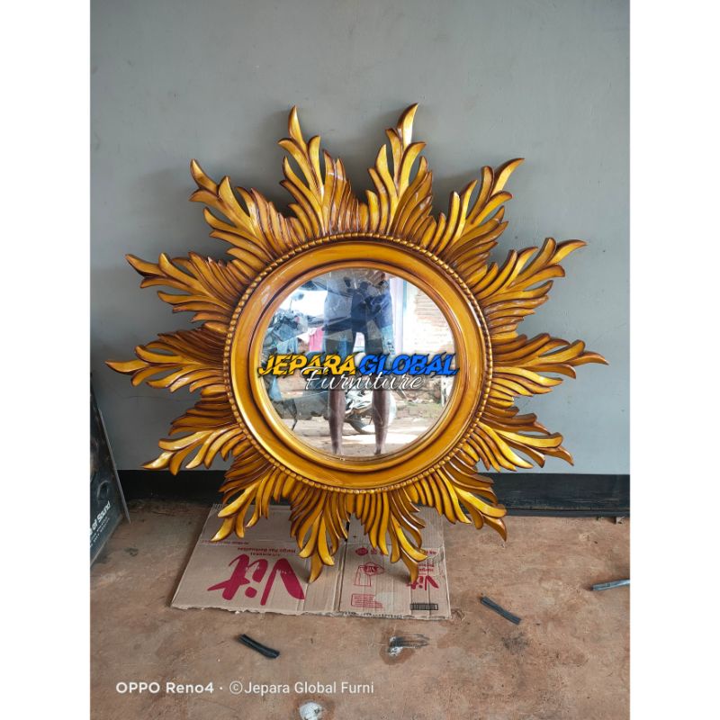 Figura Cermin ukir Matahari duco ( kaca cermin jati,kaca figura murah,mirror frame )