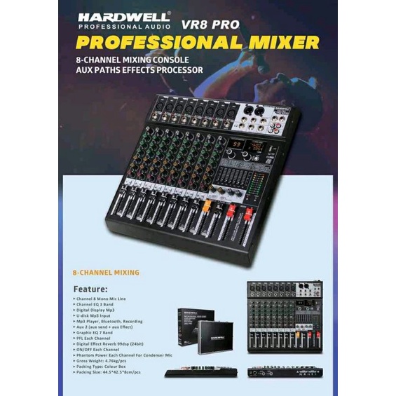 Mixer Hardwell PRO 8 FX Mixer 8 channel Original bluetooth usb