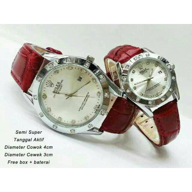 JAM TANGAN ROLEX COUPLE DATE JUST KULIT MERAH Buruan