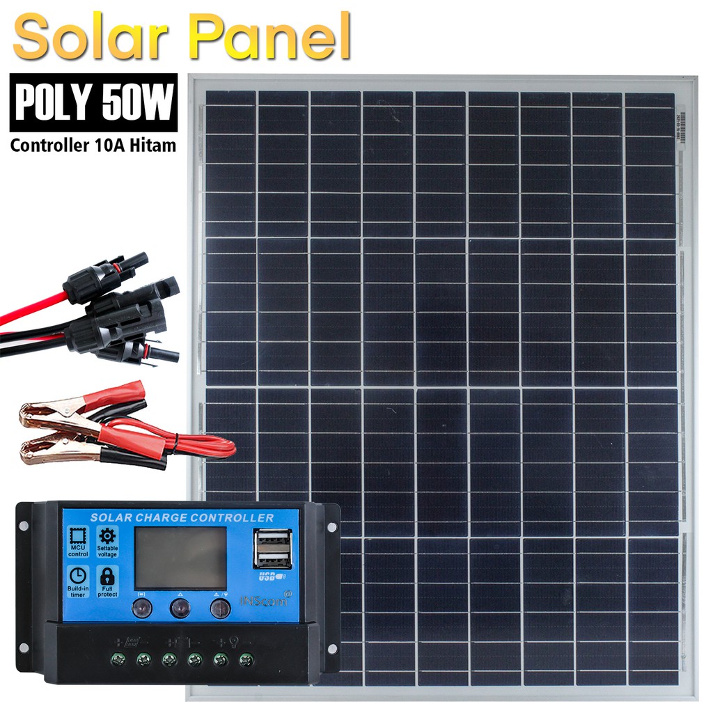 suksestech panel surya poly solar 50 watt   controller 10a 20a 30a poly 50 w hitam