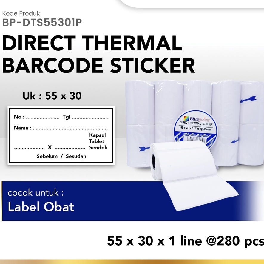 

Direct Thermal Sticker Label Obat BLUEPRINT 55x30 mm 280 Pcs 1 roll