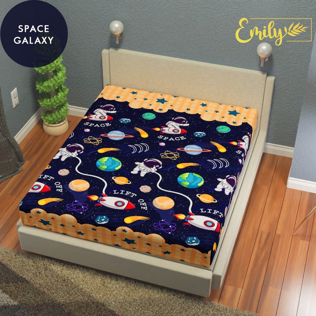 SPREI | SPRE | SPREI WATERPROOF DINO / ROCKET / DINO / UKIR / POLOS / BINTANG / SPREIWATERPROOF/ SPREI 90x200 100x200 120x200 140x200 160x200 180x200 200x200-SPACE GALAXY