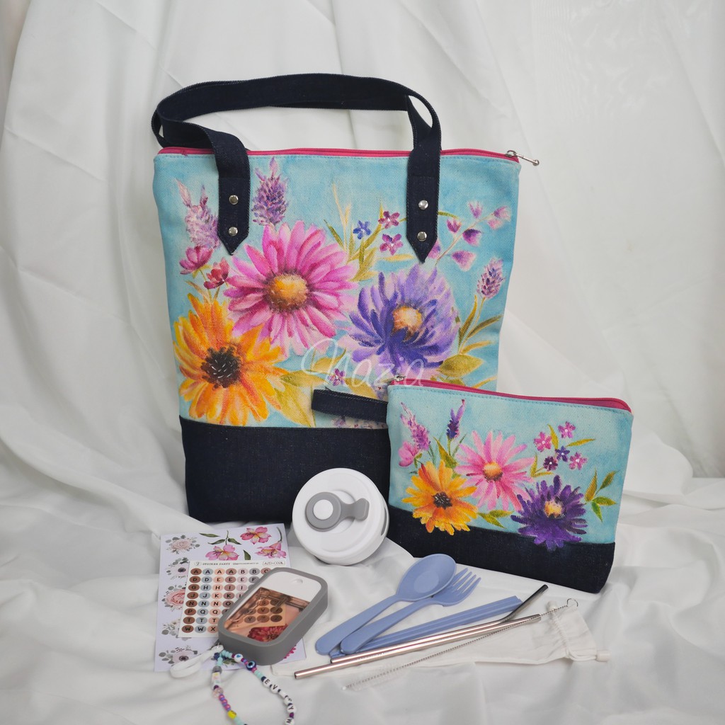 Hampers Tote Bag dan Pouch Lukis New Normal Set (Daisy Flowers)