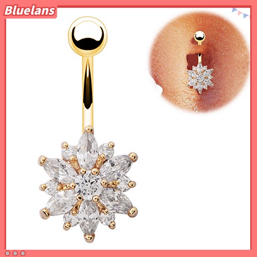 Bluelans Flower Cubic Zirconia Belly Button Ring Navel Bar Barbell Body Piercing Jewelry