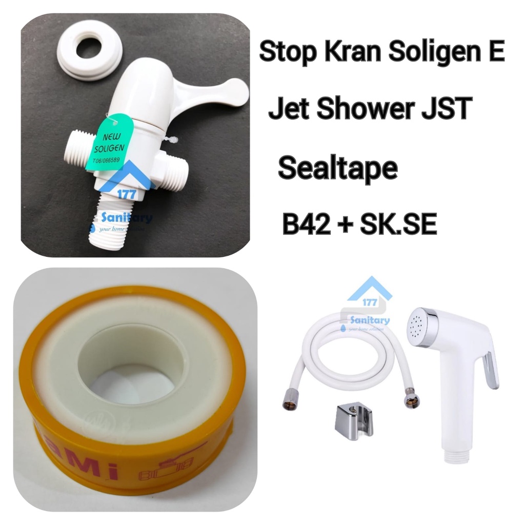 Paket Murah Shower Cebok JST dan Stop Keran air Soligen S17 -Paket Jetshower B42 + Stop Kran cabang PVC