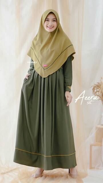 Gamis Set Khimar Aeera By Naisha / Dress Khimar Syari Muslim / Bahan Tory High Quality / Gamis Polos