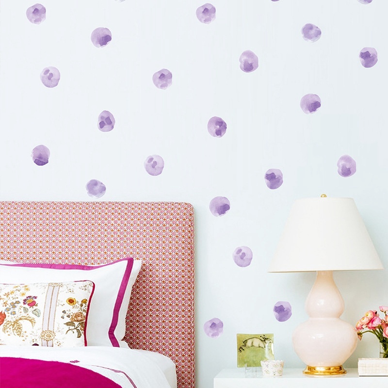 Creative Simple Removable Watercolor Purple Polka Dot Pvc Wall Sticker for Kids Room Kindergarten Decoration