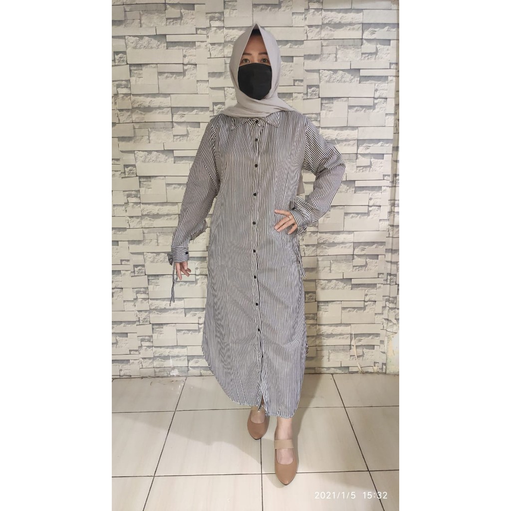 Long Tunik Pita SALUR Kemeja Dress Muslim Kantor Kerja Katun-2
