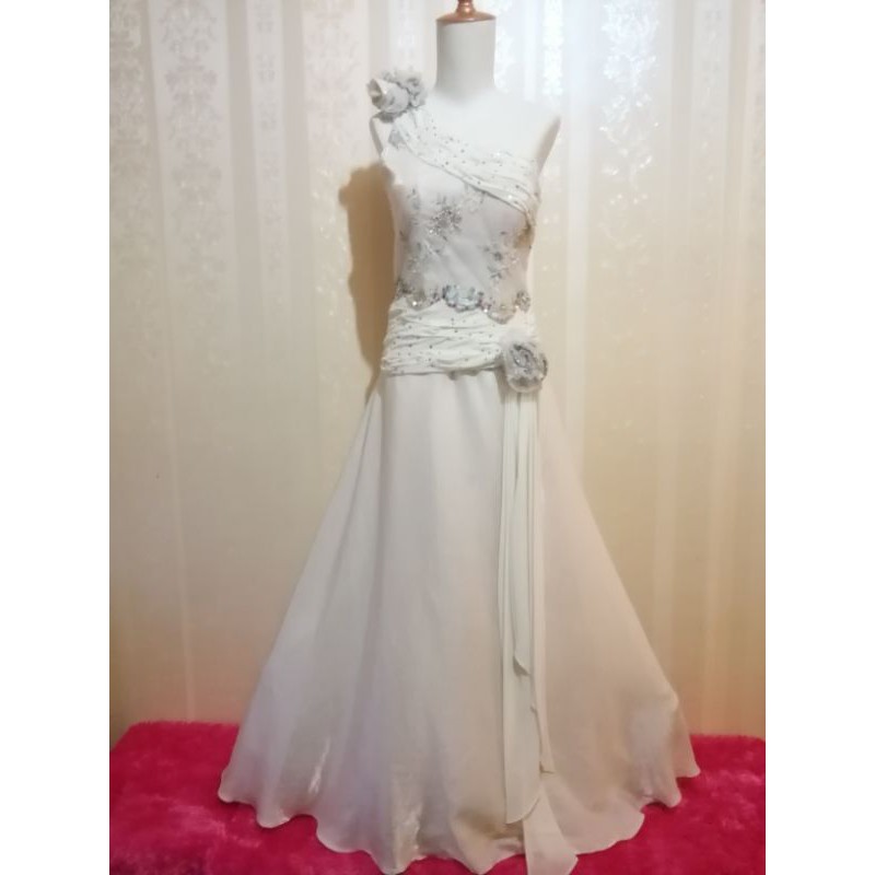 Preloved PL Gaun Pesta Longdress Brokat mix Shantung