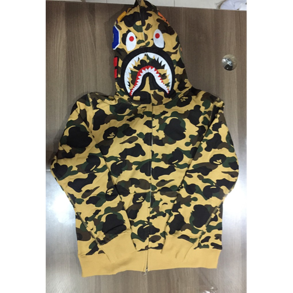 bape mix camo crazy shark full zip hoodie