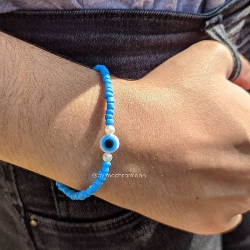 beads bracelet - ( blue eyes - blue beads ) / gelang manik-manik / beadsring