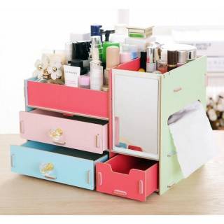  RAK  MAKE UP KAYU CERMIN RAK  KOSMETIK  KACA  DESKTOP STORAGE 