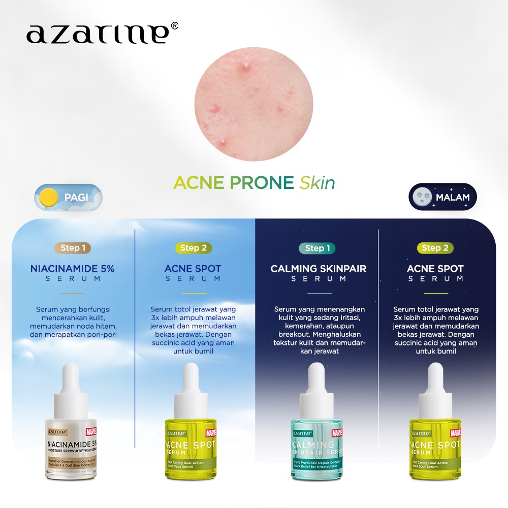 Azarine MARVEL Serum | Azarine Serum MARVEL Series | Acne Spot Serum | Hydramax Water Bank | Radiant Luminous | AHA BHA PHA | Pore tightening &amp; Oil Control | Calming Skinpair | Niacinamide 5% | Brightening C Glow | Daily Defender | Retinol Serum 20ml