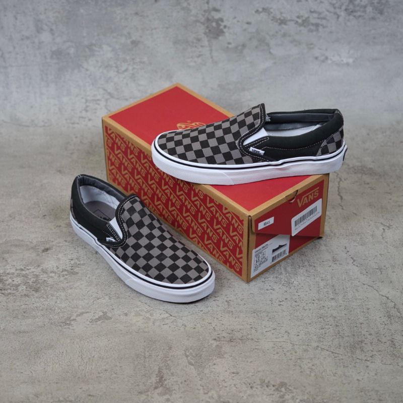 VANS SLIP ON CLASSICS PEWTER CHECKERBOARD BLACK