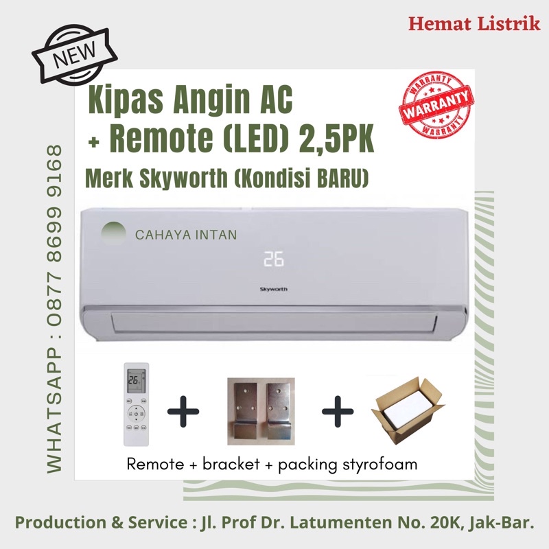 Kipas Angin Model AC 2,5 PK Remote LED Merk SKYWORTH (Kondisi BARU)
