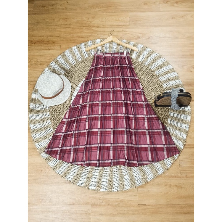 GS-ROK PLISKET DAISY PREMIUM / LILY DAILY PREMIUM /ROK PLISKET PANJANG/ROK PLISKET MOTIF BUNGA-ROK KOTAK MAROON