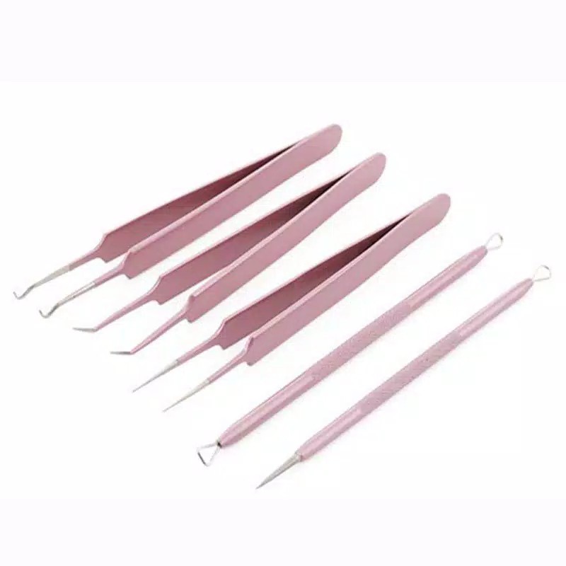 Pinset Jerawat Komedo Set Bahan Stainless Steel Kualitas Tinggi Pink