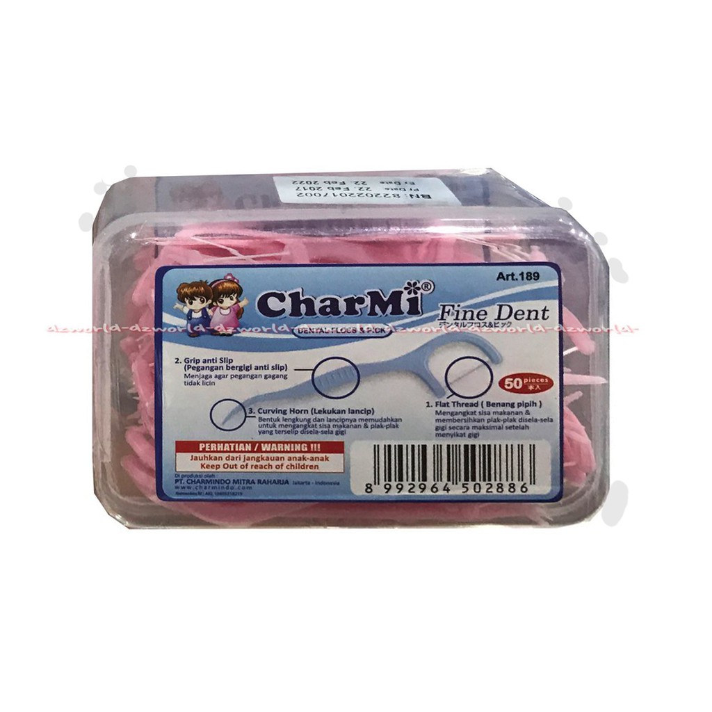 Charmi Fine Dent Dental Floss &amp; Pick Tusuk Gigi Dan Benang Gigi Isi 50Pieces