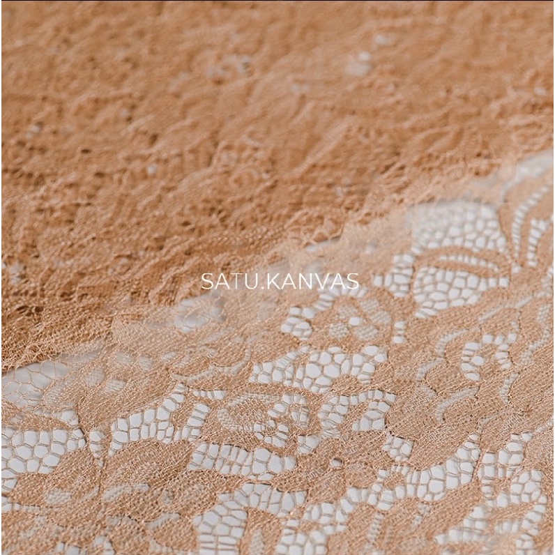 Kain BROKAT CORD LACE NON GLITTER-Salem Coklat Muda