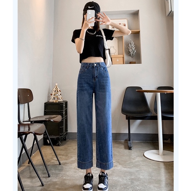 ✅COD New highwaist kulot kekinian biru high loose import korean style celana jeans wanita