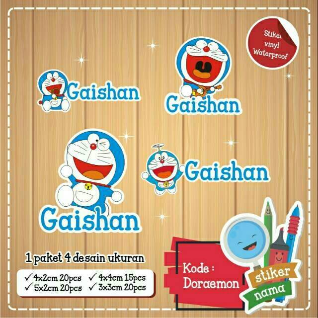 Stiker label nama doraemon / mickey mouse / hello kitty