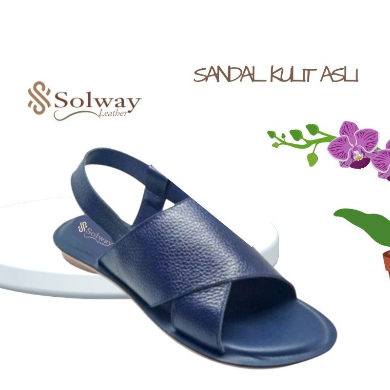 sandal sepatu kulit wanita model flat by SOLWAY SW009