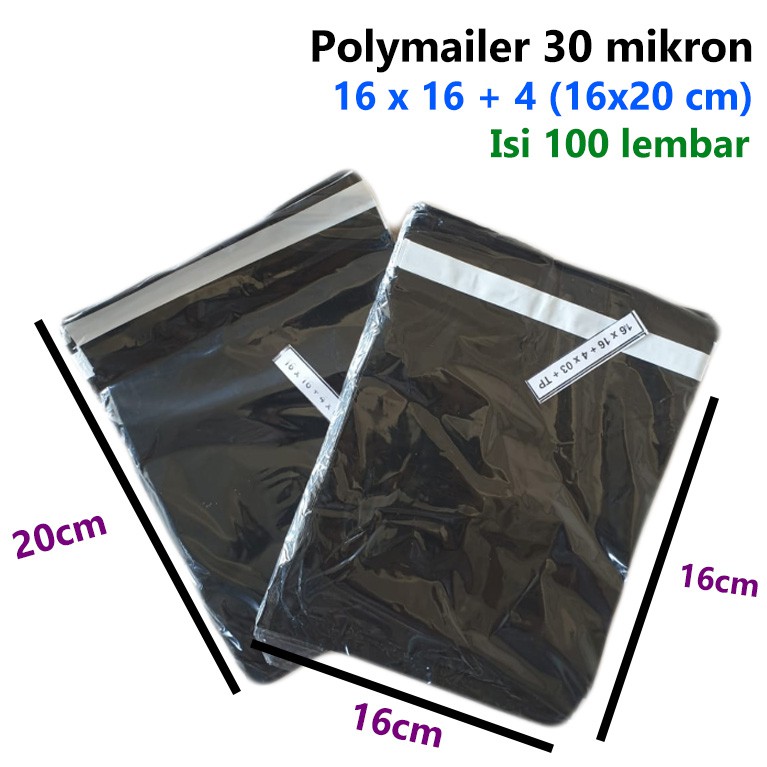 

100pcs Polymailer 16x20 cm / Amplop Plastik dengan Seal warna Hitam / Plastik Packing