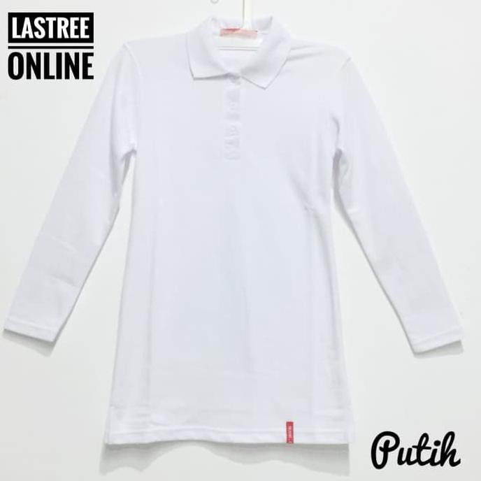 Polo Shirt Polos Kerah Wanita Lengan Panjang Pique Lacoste Putih