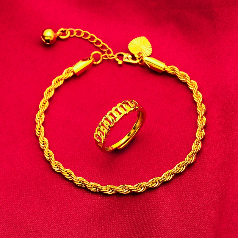 Gelang Rantai Emas Emas Asli Kadar 375 Model Twist Aksen Lonceng Untuk Wanita