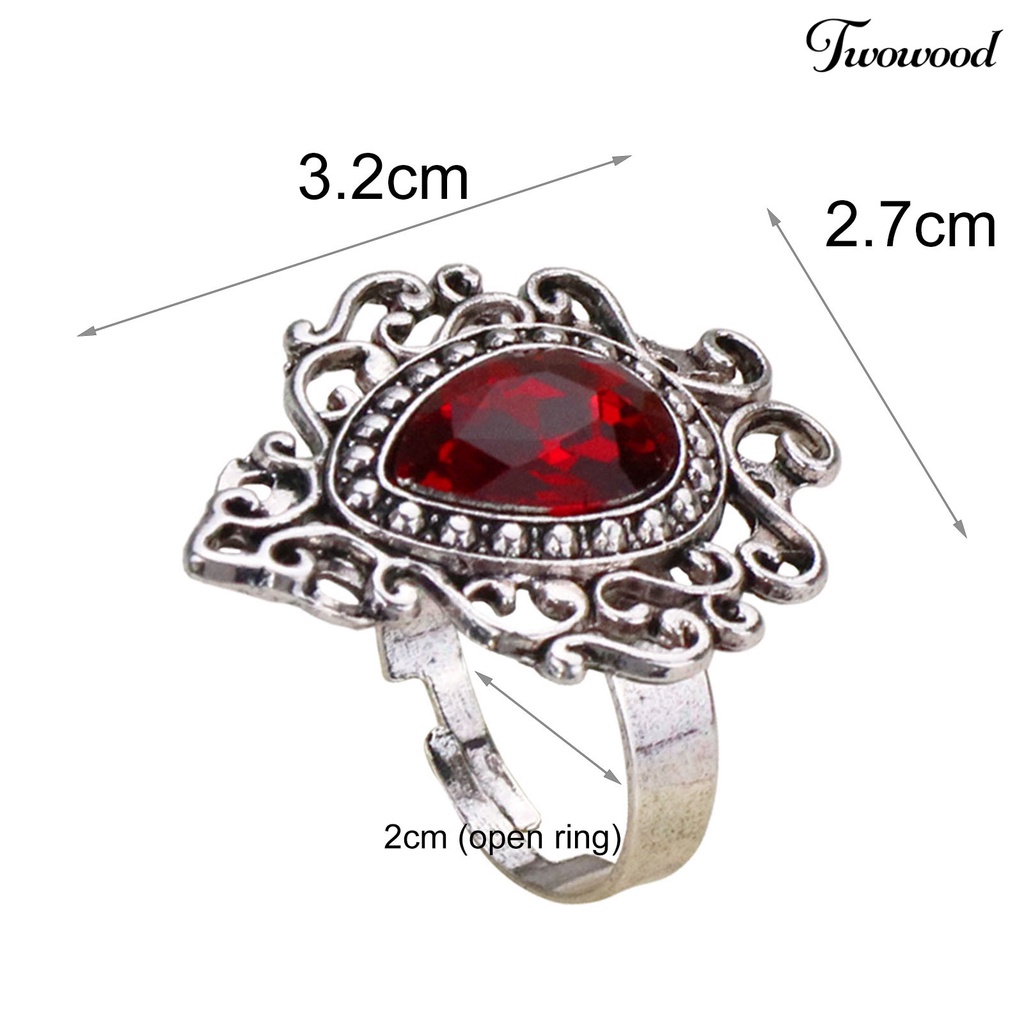 Cincin Model Terbuka Bentuk Hati Aksen Batu Permata Imitasi Bahan Alloy Gaya Bohemia Untuk Unisex